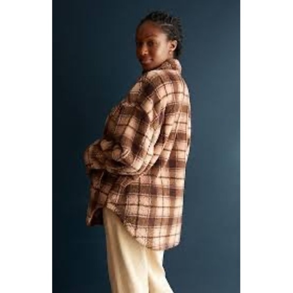 PacSun Homecoming Plaid Button Down Sherpa Shacket Jacket Oversized Size M-L - Picture 2 of 10